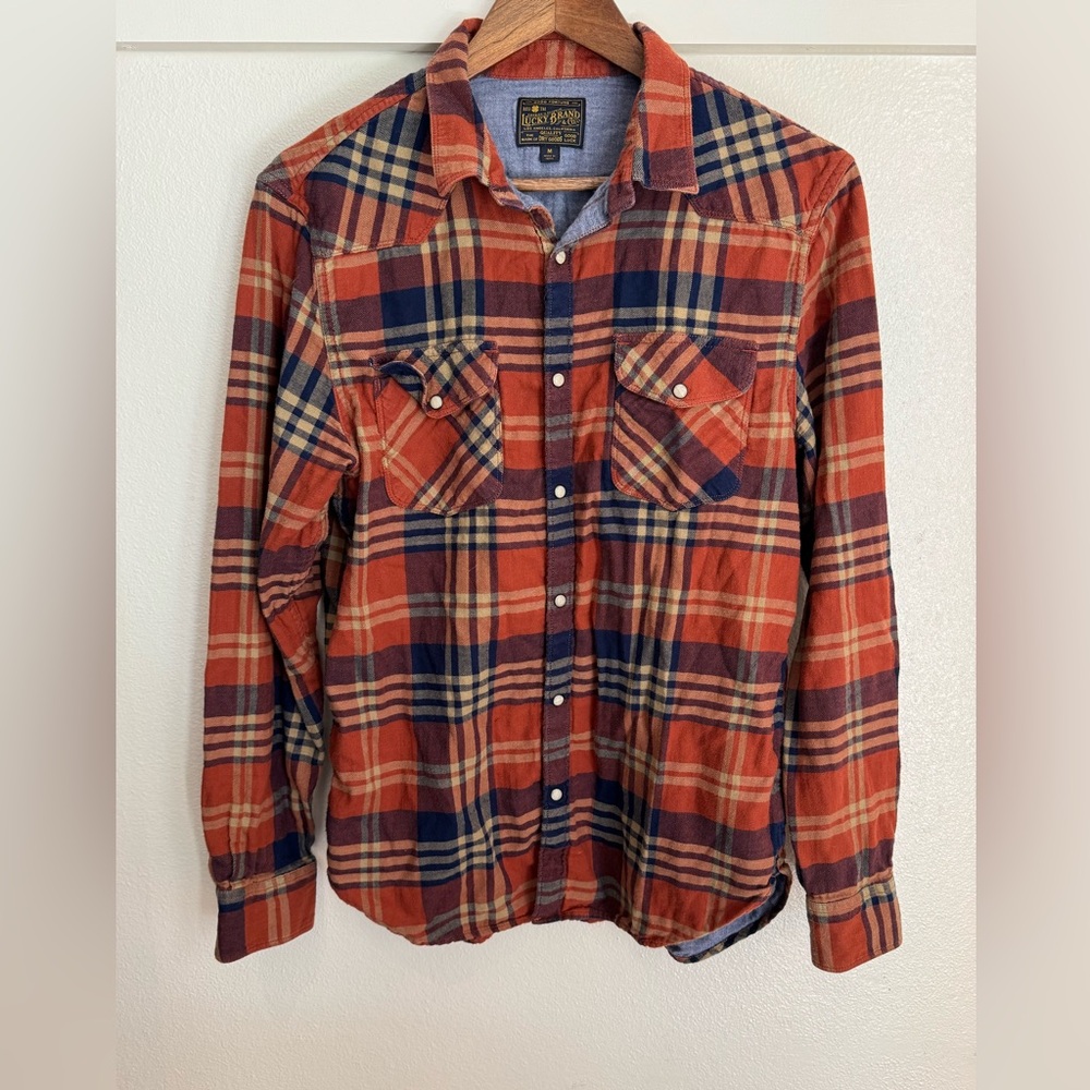Lucky Brand Men’s Plaid Flannel Shirt | Medium | Snap Button Western Style